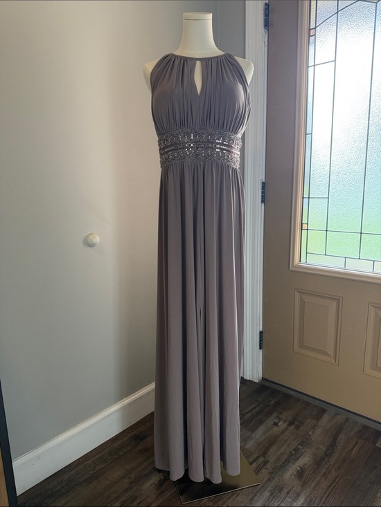 R & M Richards Dresses & Skirts - R & M Richards Taupe Halter Maxi Gown with Sequin Waistband